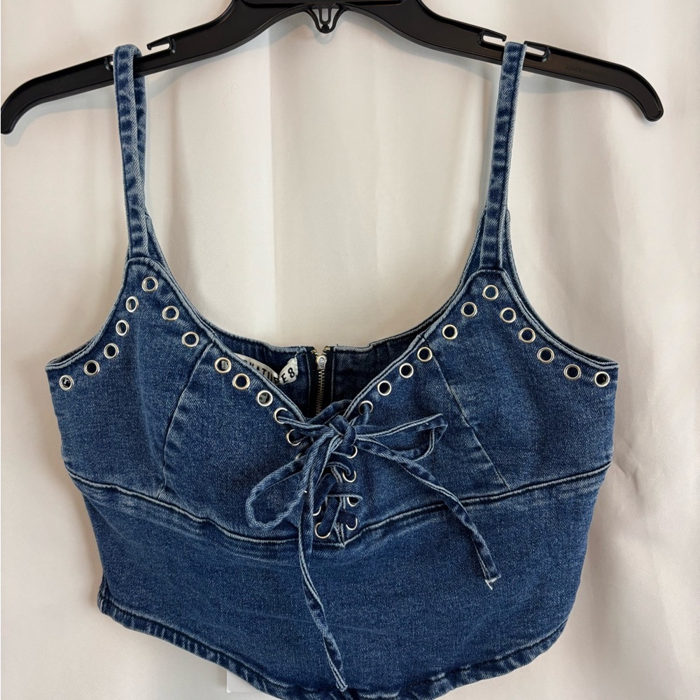 NWT Signature8 szS Women's Denim Corset Lace-Up Top…